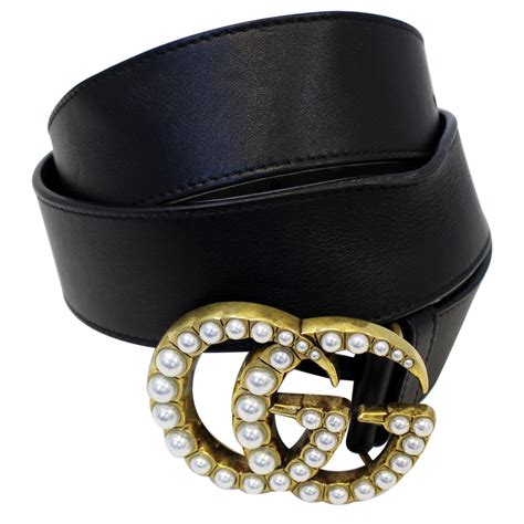 gucci pearl belt hire|Black Leather Belt With Pearl Double G .